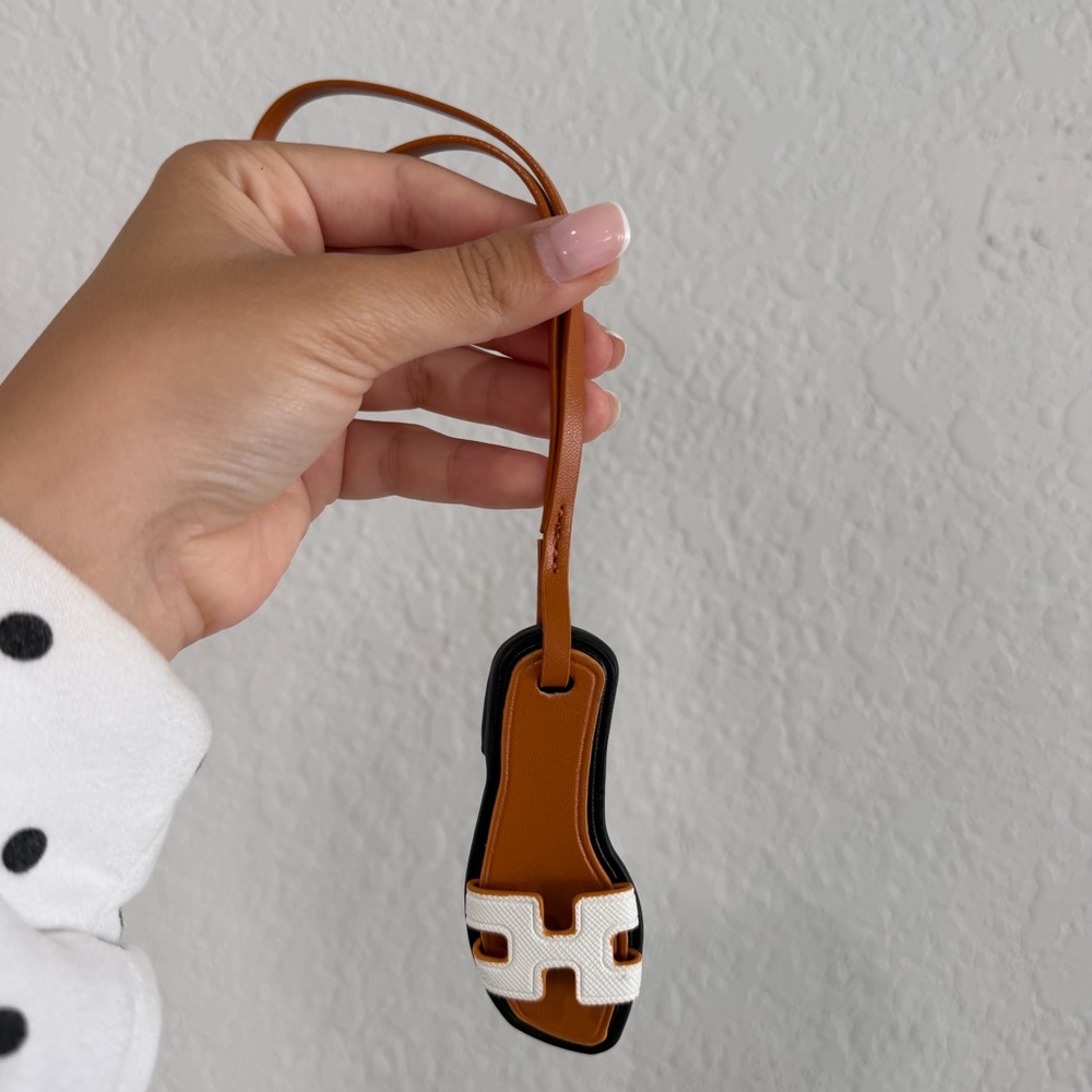 Leather Sandal Charm with White Logo Accent
